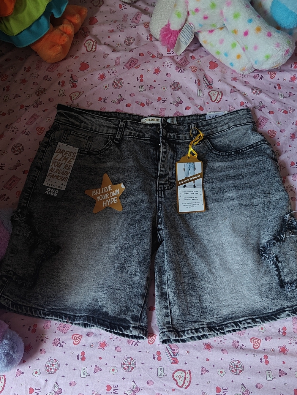 Black Acid-Wash Denim Women's Shorts - Believe Your Own Hype